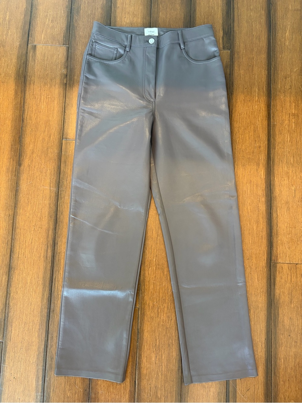 Aritzia Wilfred Straight-Leg Brown Gray Leather Pants